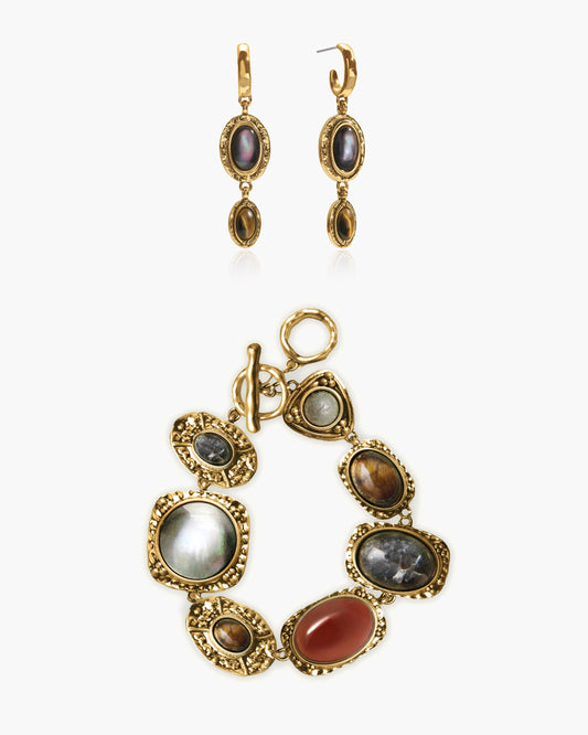 Athena Bracelet & Tiger's Gaze Earrings Set
